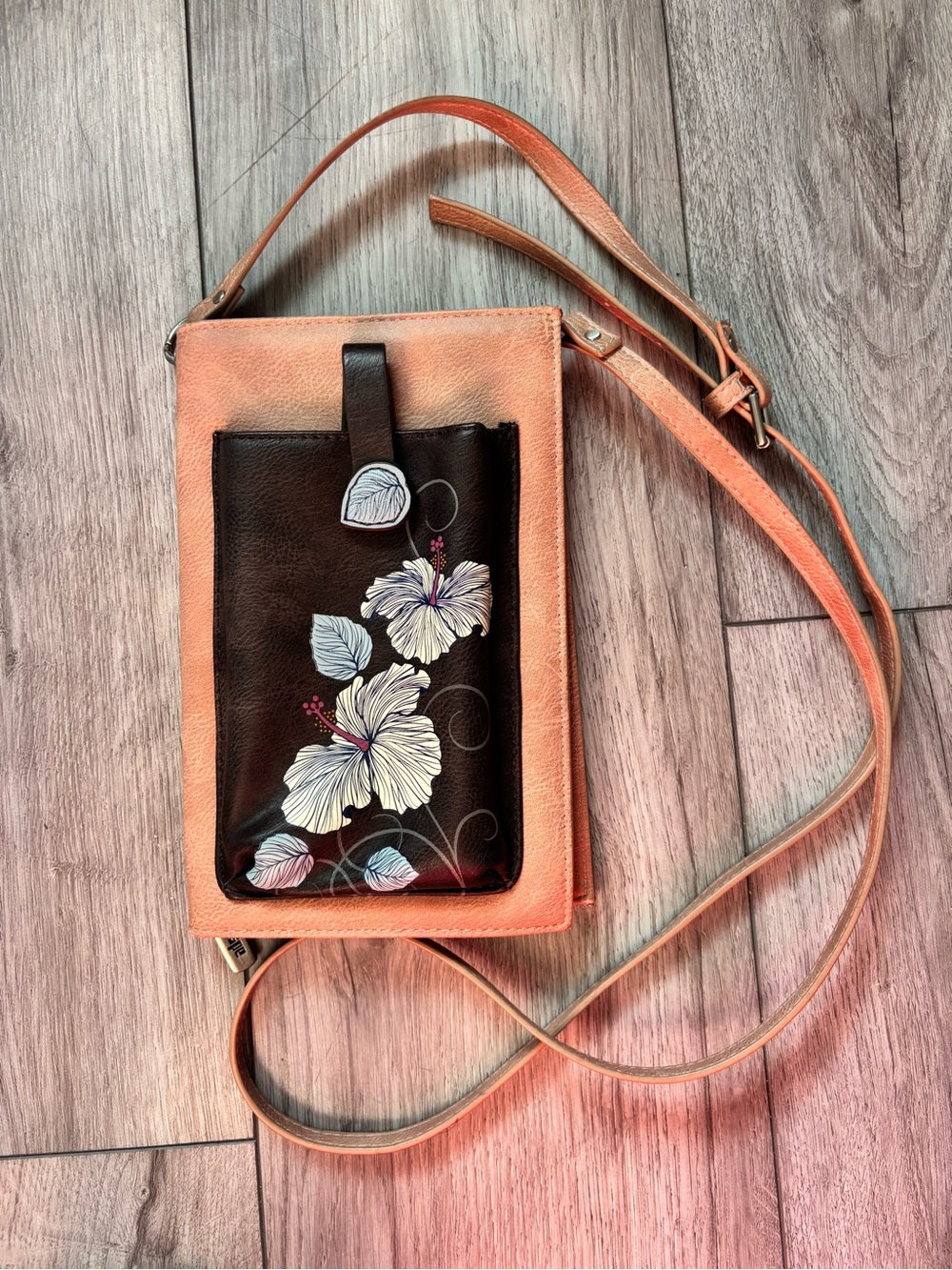 ESPE Vegan Leather Smartphone Crossbody Wallet Bag - Hibiscus